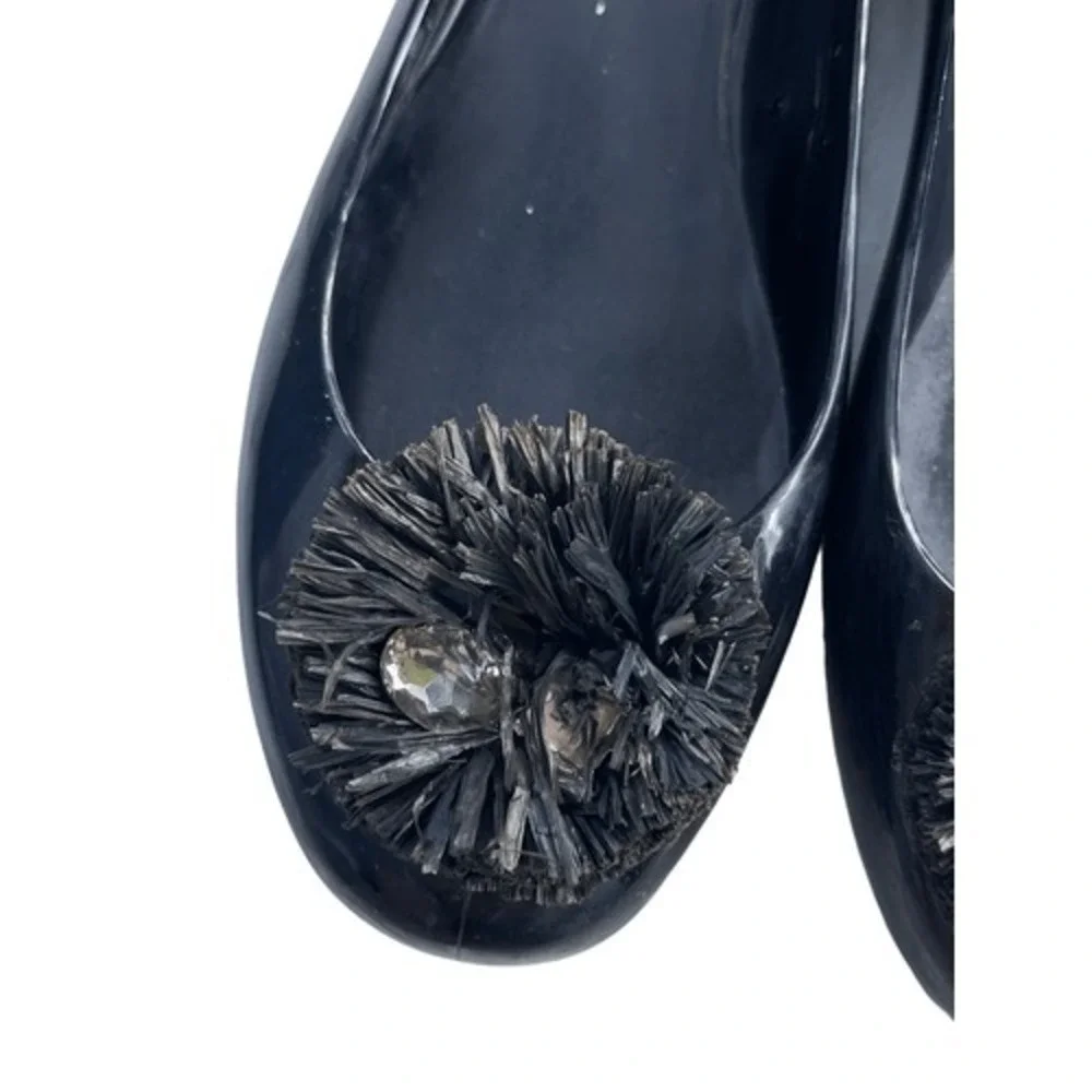 Tory Burch Black Jelly Ballet Flats Embellished Round Toe‎ Women's Shoes